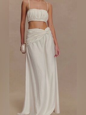 Meshki Cream Knot-Front Maxi Skirt